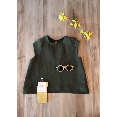 Blouse manches courtes, lin vert