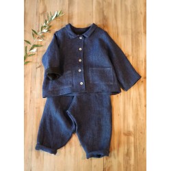 Veste enfant, lin épais indigo