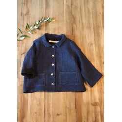 Veste enfant, lin épais indigo