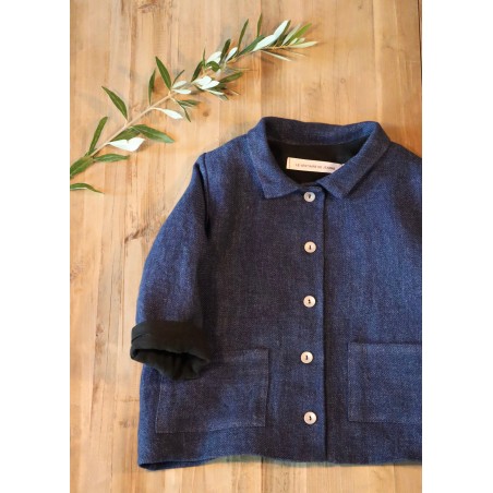 Veste enfant, lin épais indigo