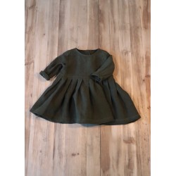 Robe à plis manches longues, lin vert