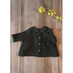 Long sleeves pleated shirt, green linen