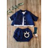 Veste bébé, lin épais indigo