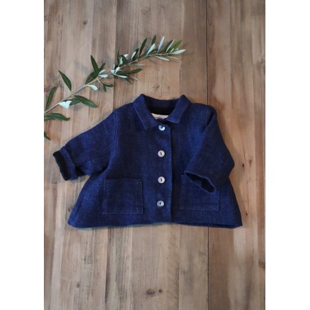 Veste bébé, lin épais indigo