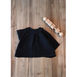 Long sleeves pleated shirt, black linen