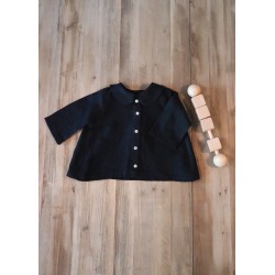 Long sleeves pleated shirt, black linen