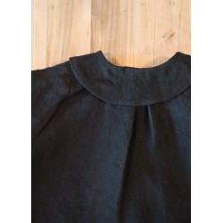 Long sleeves pleated shirt, black linen