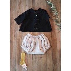 Long sleeves pleated shirt, black linen