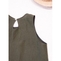 Sleeveless blouse, round neck, green linen