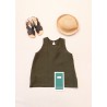 Sleeveless blouse, round neck, green linen