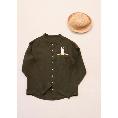 Man shirt, green linen