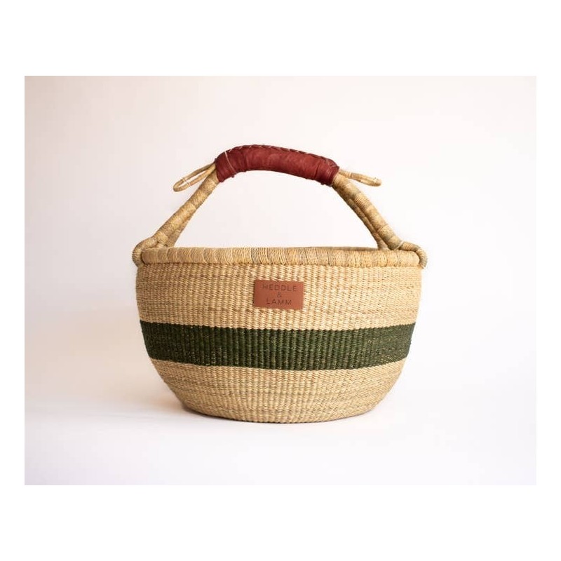 Large bolga basket, green stripe